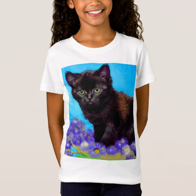 Camiseta Gato Van Gogh y flores (Anverso)