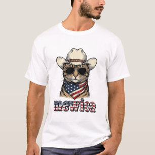 Camiseta Gato Vaquero Patriótico Mewica Diseño Vector Vinta