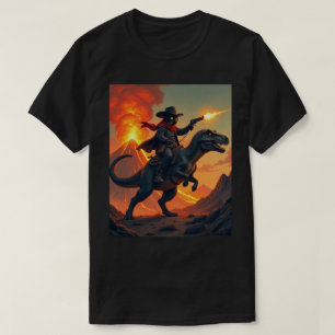 Camiseta Gato Vaquero Único Montando Dinosaurio Gato Vaqu