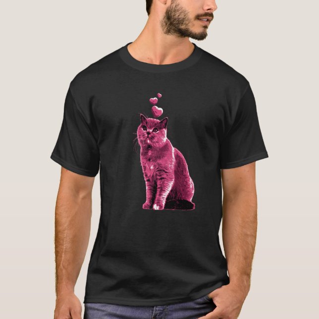 Camiseta Gato ventilado lindo con corazón retro rosado 7 (Anverso)