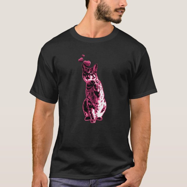 Camiseta Gato ventilado lindo con corazón retro rosado 8 (Anverso)
