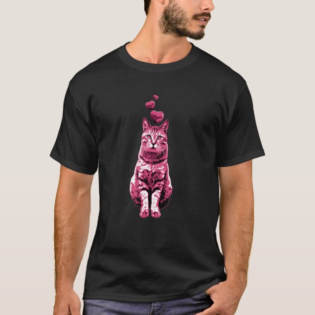 Camiseta Gato ventilado lindo con corazón retro rosado 9 (Anverso)