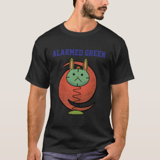 Camiseta Gato verde alarmado naranja divertido