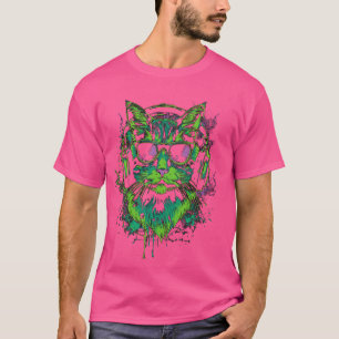 Camiseta gato verde DJ con auriculares y gafas de sol gatit