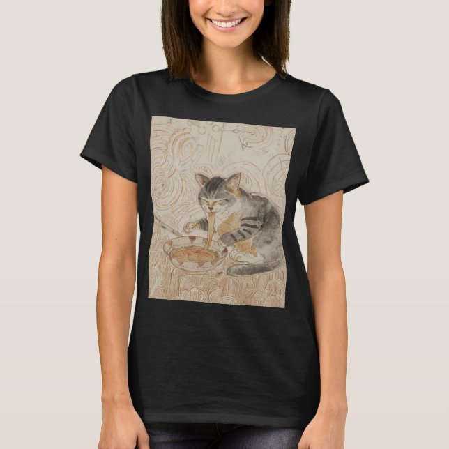 Camiseta Gato viejo comiendo ramen (Anverso)