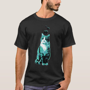 Camiseta Gato Vintage Adorable con Corazones Retro Azul 1