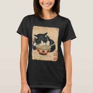 Camiseta Gato vintage comiendo fideos Ramen Otaku Japa