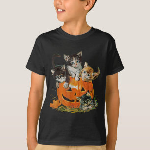 Camiseta Gato vintage de los 90 Calabaza Halloween Floral R
