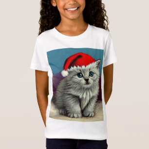Camiseta Gato vintage de Navidad en Sombrero Santa