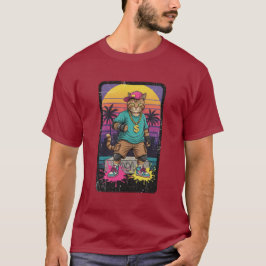 Camiseta gato vintage estilo hip hop con sol retro