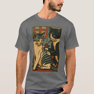 Camiseta Gato Vintage Fumando Gato Tatuado Artista Divertid
