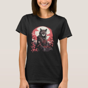 Camiseta Gato vintage Japonés Samurai Cherry Blossom