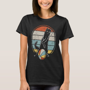 Camiseta Gato vintage juega al baloncesto a color completo 