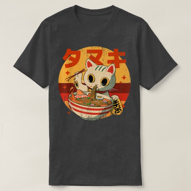 Camiseta Gato Vintage Kawaii Ramen  (Diseño del anverso)