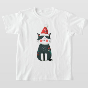 Camiseta Gato Vintage Lindo con Sombrero de Santa – Navidad