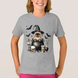Camiseta Gato Vintage Lindo en una Caldera Halloween