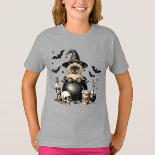 Camiseta Gato Vintage Lindo en una Caldera Halloween