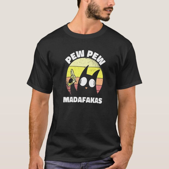Camiseta Gato Vintage Pew Pew Madafakas (Anverso)