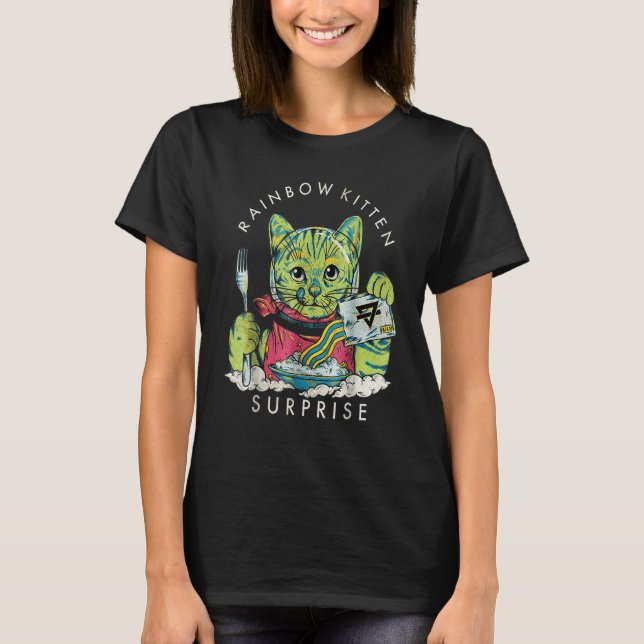 Camiseta Gato Vintage Rainbow Kitten Surprise (Anverso)