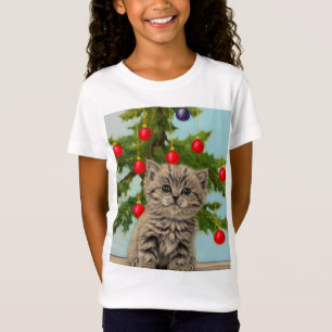 Camiseta Gato vintage y árbol de Navidad