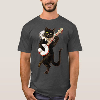 Camiseta Gato vintage y raro que juega en banjo
