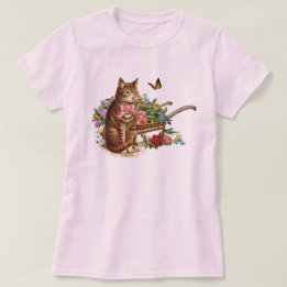Camiseta Gato Vintage y Rosas Rosa