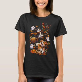 Camiseta Gato Volador en Escoba con Perro Persecución de Ha