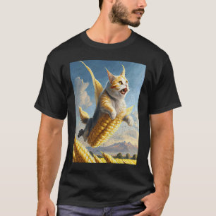 Camiseta Gato Volando Maíz En La Cob
