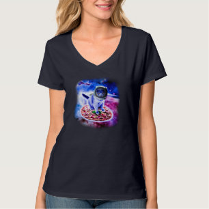 Camiseta Gato Volando Un Astronauta De Pizza Gracioso Espac