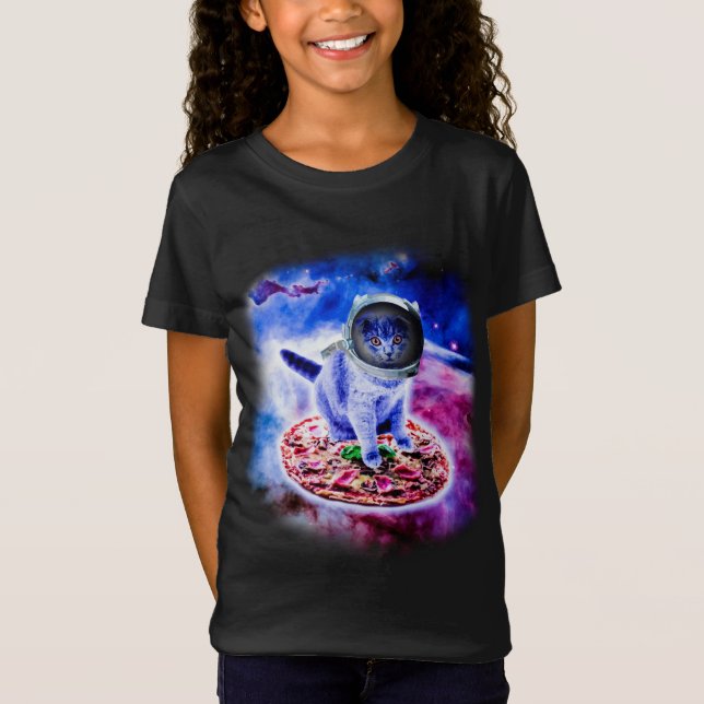 Camiseta Gato Volando Un Astronauta De Pizza Gracioso Espac (Anverso)