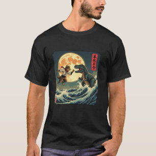 Camiseta Gato vs Monstruo Trex Dinosaurio Japón Gran Ola O