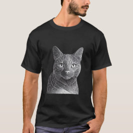 Camiseta Gato Web plateado: un retrato felino geométrico