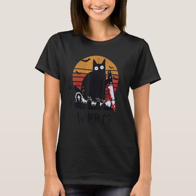 Camiseta Gato Wha Gato Negro Con Knife Asesina Halloween (Anverso)