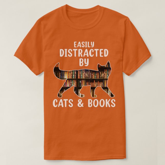 Camiseta Gato y amante de los libros fácilmente distrados p (Diseño del anverso)