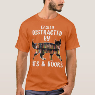 Camiseta Gato y amante de los libros fácilmente distrados p