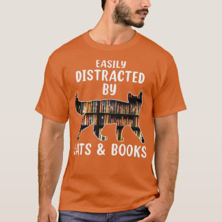 Camiseta Gato y amante de los libros fácilmente distrados p