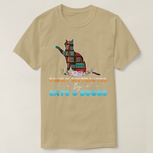 Camiseta Gato y amante de los libros fácilmente distrados p (Diseño del anverso)