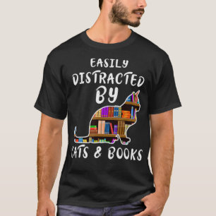 Camiseta Gato y amante de los libros fácilmente distrados p