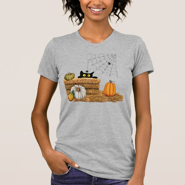 Camiseta Gato y araña de Halloween (Anverso)