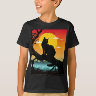 Camiseta Gato Y Árbol De Silhouette Abierto