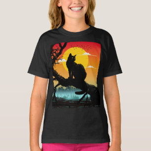 Camiseta Gato y árbol silueta atardecer