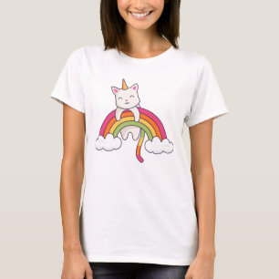 Camiseta Gato y arcoiris adorables de unicornio