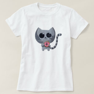 Camiseta Gato y buñuelo grises lindos