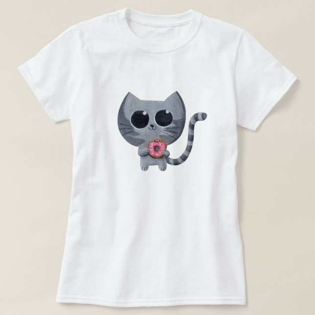Camiseta Gato y buñuelo grises lindos (Diseño del anverso)