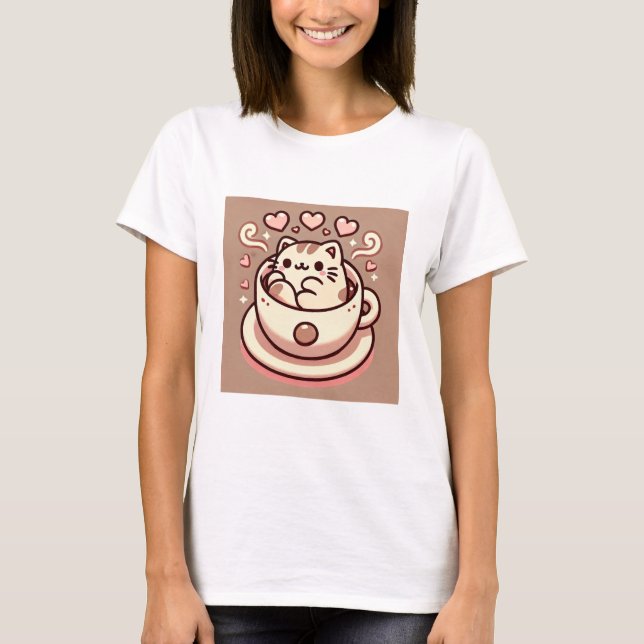 Camiseta Gato y café deliciosos kawaii Kitty en la televisi (Anverso)