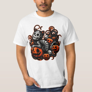 Camiseta Gato y calabazas fantasmales