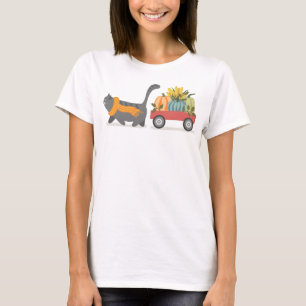 Camiseta Gato y calabazas otoñales