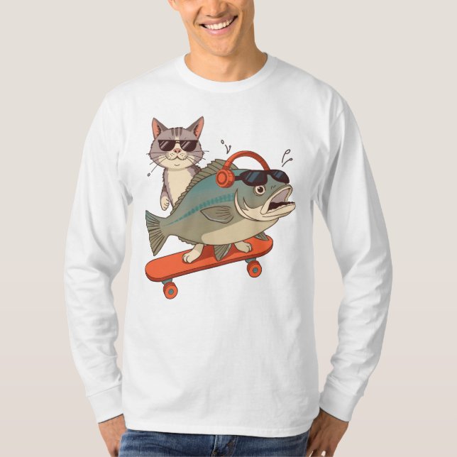 Camiseta Gato y carpa Guay en Skateboard (Anverso)