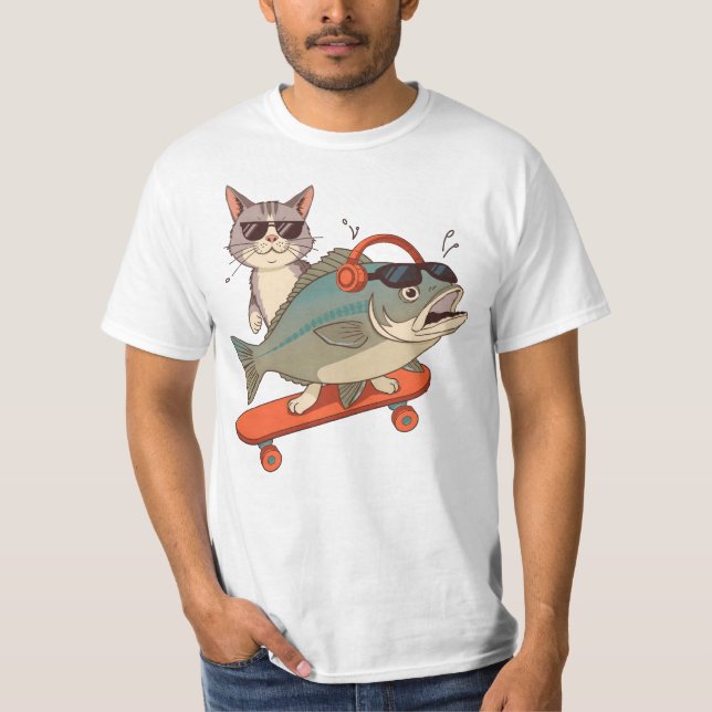 Camiseta Gato y carpa Guay en Skateboard - Gafas de sol y t (Anverso)