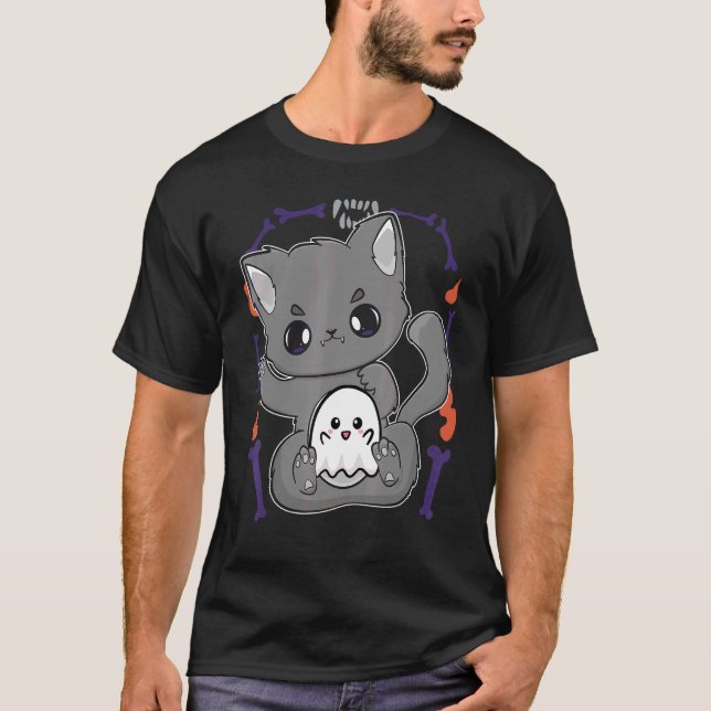 Camiseta Gato Y Fantasmas Cortos Para Los Aficionados Al Ho (Anverso)